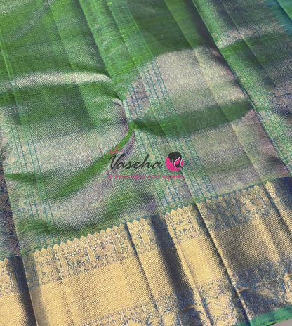 Pure Kanchipuram Silk Saree - Dual Tone Green Shade - VVPS050