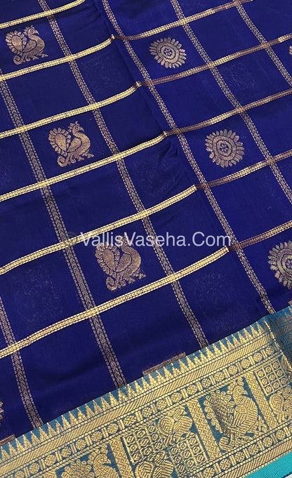 Pure Silk Cotton Saree - Mayil & Chakkaram Design - Royal Blue With Blue Combo -VVMC003
