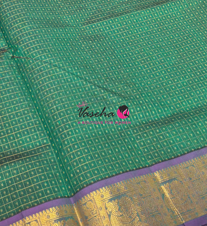 Pure Silk Cotton Saree - Dual Tone Green With Purple - Lakshadeepam Design - VVPLD004