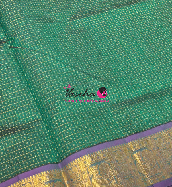Pure Silk Cotton Saree - Dual Tone Green With Purple - Lakshadeepam Design - VVPLD004