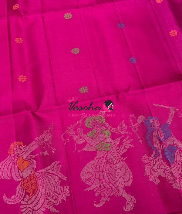 Pure Soft Silk Saree  - Pink With Dual Tone Green Combo - VVPSS139
