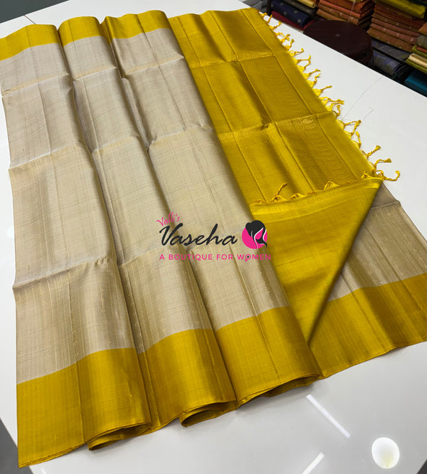 Pure Soft Silk Saree  - Cream  & Yellow Combo - VVPSS138