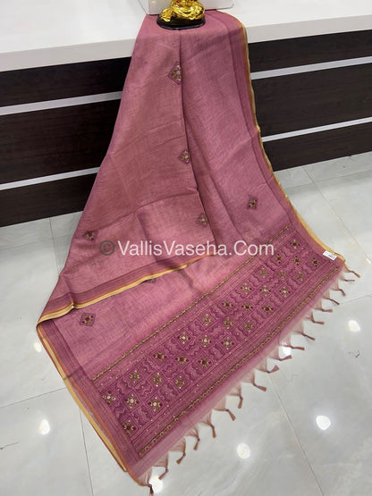 French Knot - Linen Tissue Saree - Pink Shade - VVLFN003