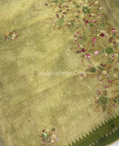 French Knot - Tissue Saree - Green Shade - VVLFN013