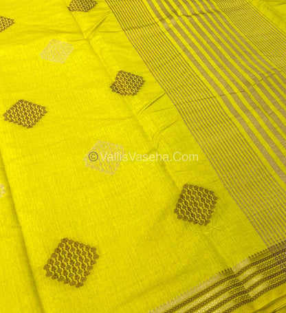 Semi Tussar Silk Saree - Lemon Yellow Shade - VVSTS016