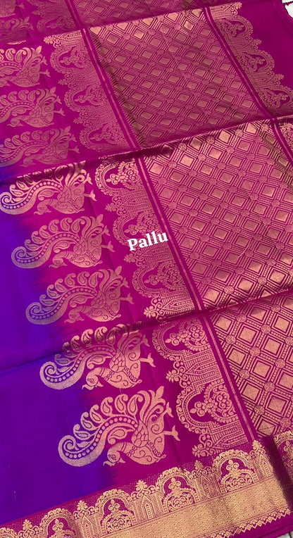 Pure Soft Silk Saree - Kanchi border - Purplish Pink Combo - VVPSS015