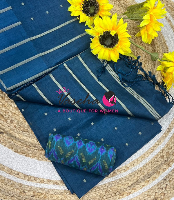 Semi Matka Tussar Silk Saree | Double Blouse | Light Ramar BlueShade |VVSTS052
