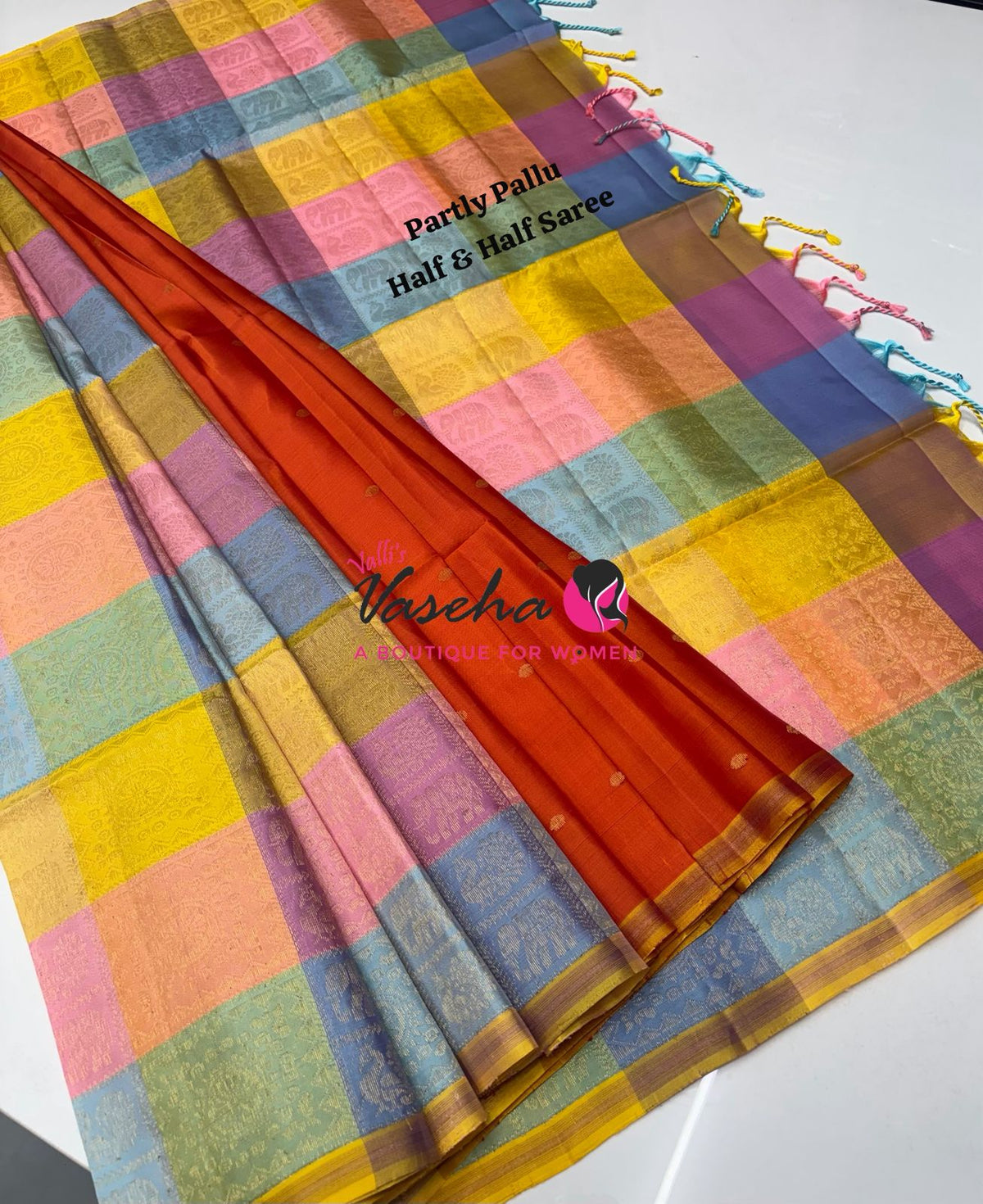 Pure Soft Silk Saree - Partly Pallu -  Half & Half Saree - VVPSS088