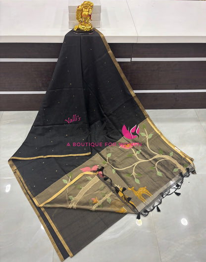 Semi Duppion Tussar Silk Saree | Black Shade |VVSDT001
