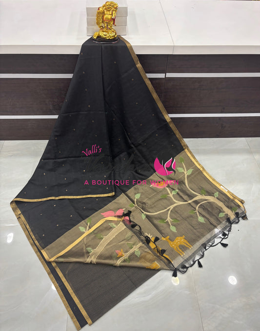 Semi Duppion Tussar Silk Saree | Black Shade |VVSDT001