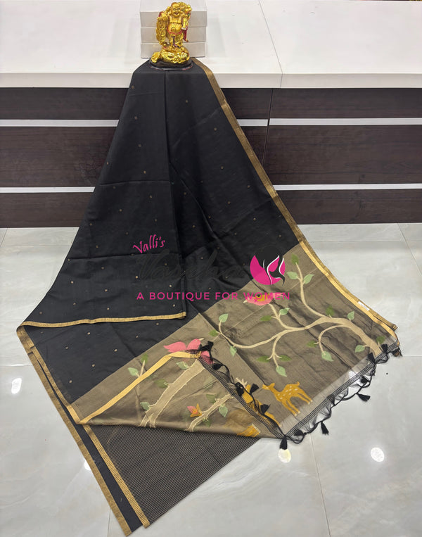 Semi Duppion Tussar Silk Saree | Black Shade |VVSDT001