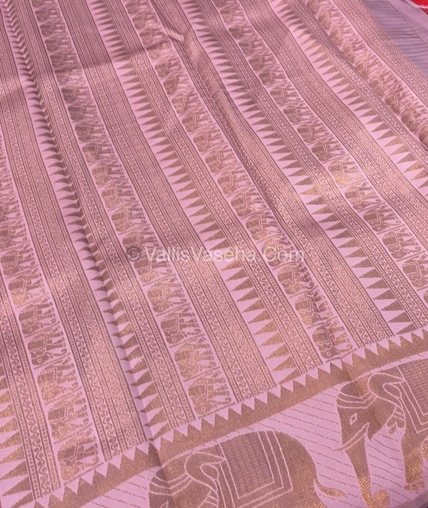 Semi Silk Saree - Kanchi Silk Style - Elephant Border - Black with Pink - VVSSS005