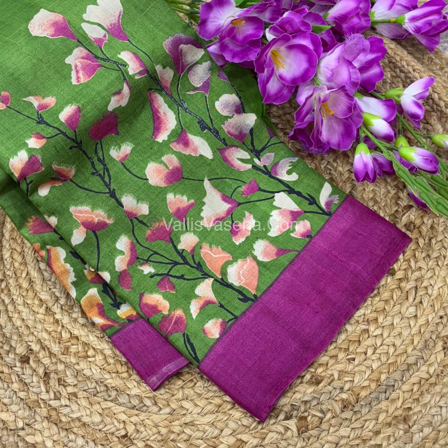 Pure Tussar Silk - Green With Pink Shade - VVPTS001