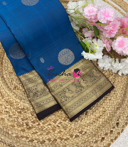 Pure Kanchipuram Silk Saree - Blue With Brown - VVPS094