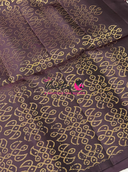 Pure Soft Silk Saree - (1.75 Warp) Kolam Design - Green With Brown - VVPSS074