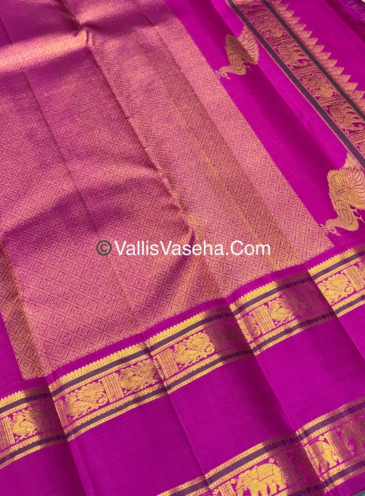 Pure Vintage Korvai Kanchipuram Silk Saree - Half White / Light Cream & Purplish Pink Combo - VVPS021