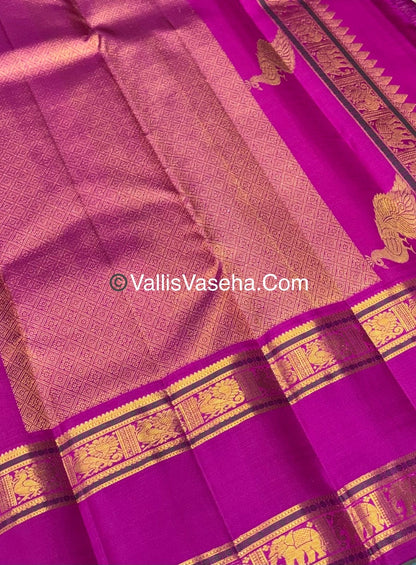 Pure Vintage Korvai Kanchipuram Silk Saree - Half White / Light Cream & Purplish Pink Combo - VVPS021