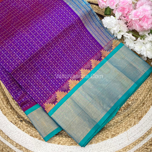 Pure Korvai Silk Cotton - Lakshadeepam Design - Short and Long border - VVKLD003