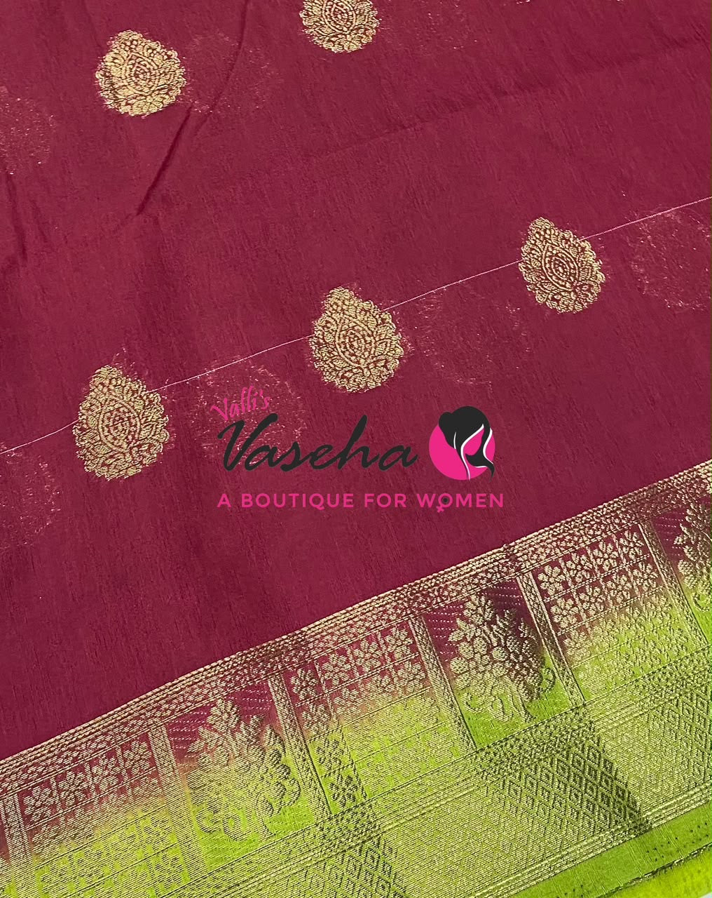 Semi Jute Silk Saree - Pink With Green Shade- VVSJS002