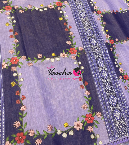 Linen Tissue Saree -  Light & Dark Combo - Dark Purple Shade - VVLTS005