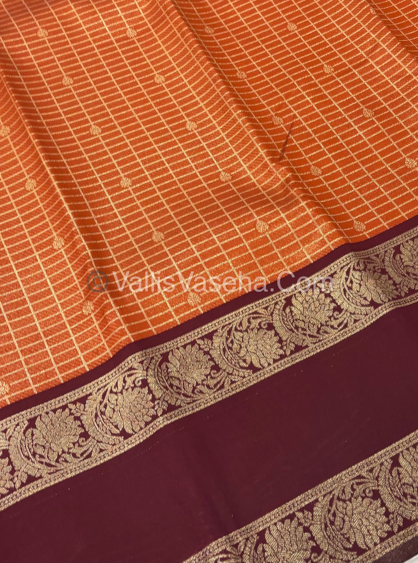 Kanchi Semi Silk - Mayil & Chakkaram design - Rust Orange with Brown - VVKSS005