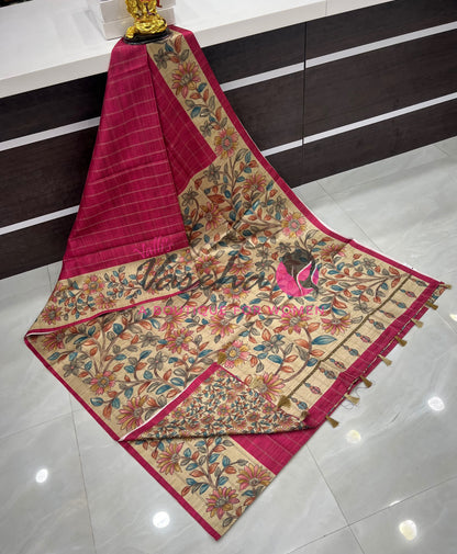 Semi Gicha Tussar Saree - checks pattern - VVSGT005