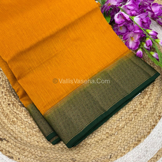 Bamboo Silk Saree - Yellow With Green Shade - VVBSS002