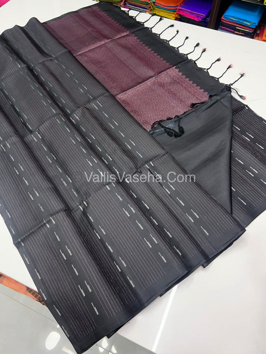 Pure Soft Silk Saree - Antique Zari - Border Less - Black - VVPSS037