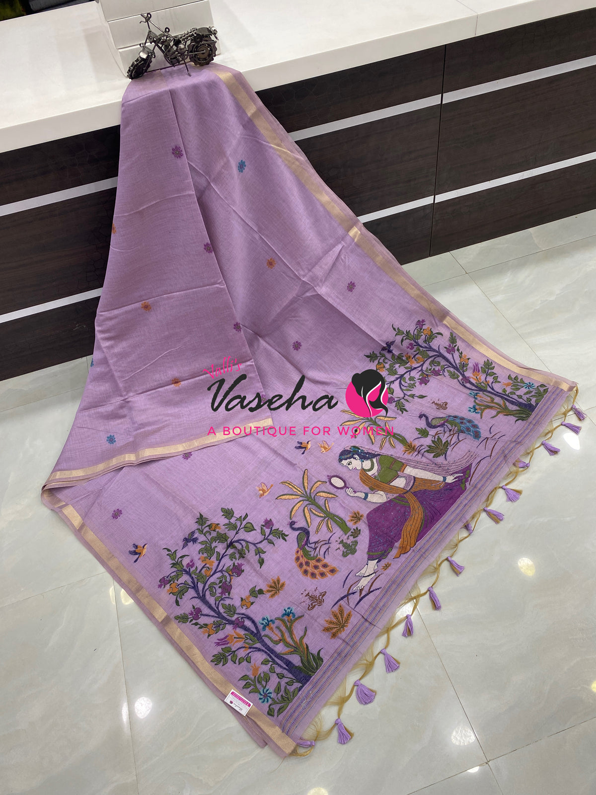 Muga Cotton Saree - Lavender Shade - VVMCS002