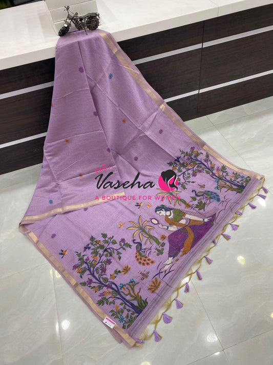 Muga Cotton Saree - Light Lavender Shade - VVMCS002