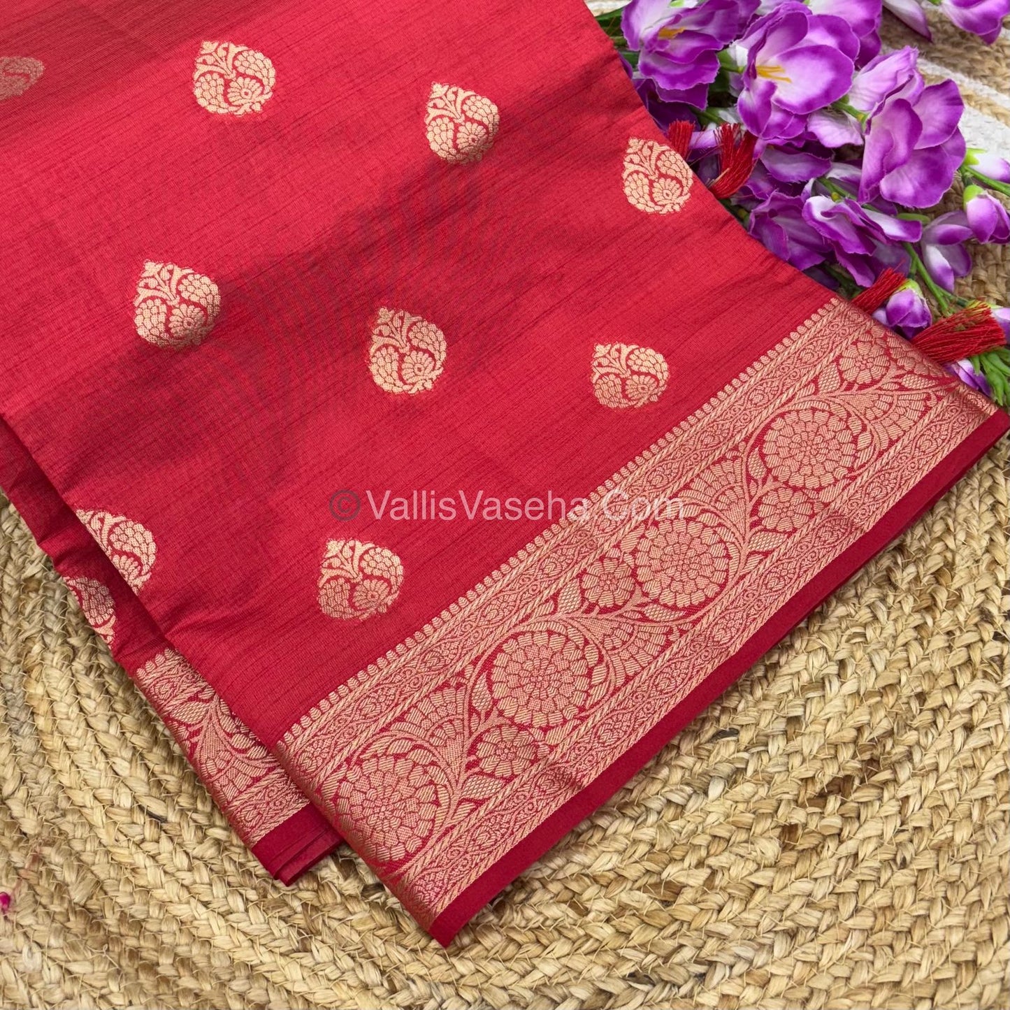 Semi Tussar Silk - Grand Pallu  - Red Shade - VVSTS029