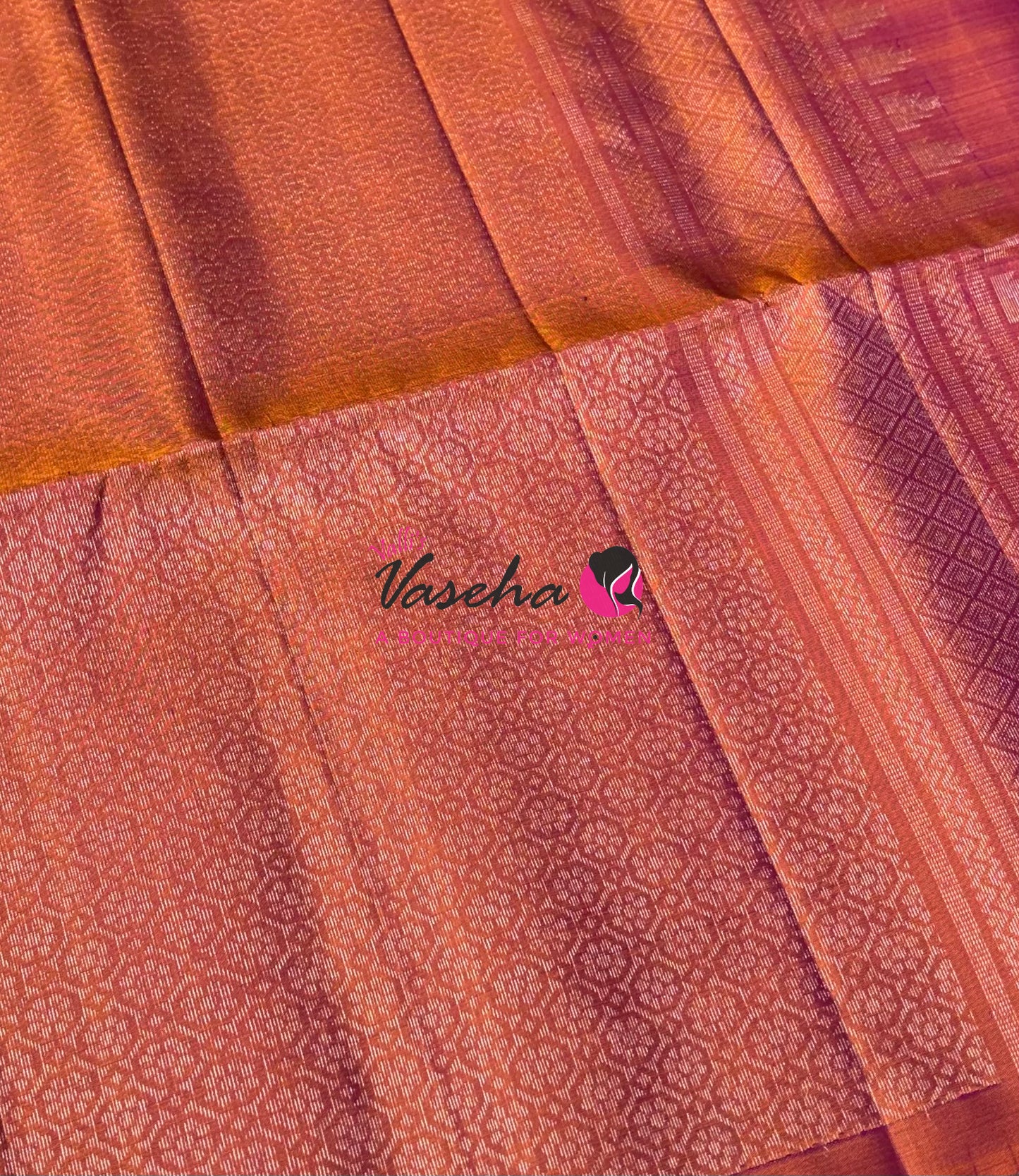 Pure Soft Silk Saree - Border Less  - Peach With Dual Tone Orange Combo - VVPSS068