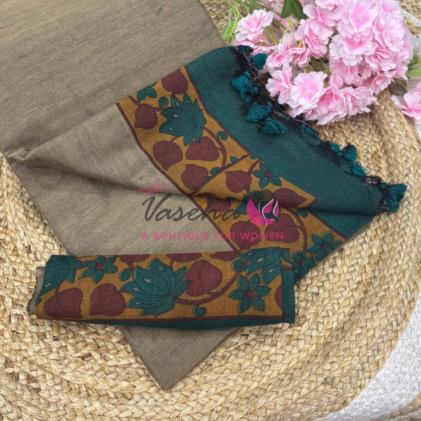 Handloom Cotton Sarees with Kalamkari Blouse - VVKCK003