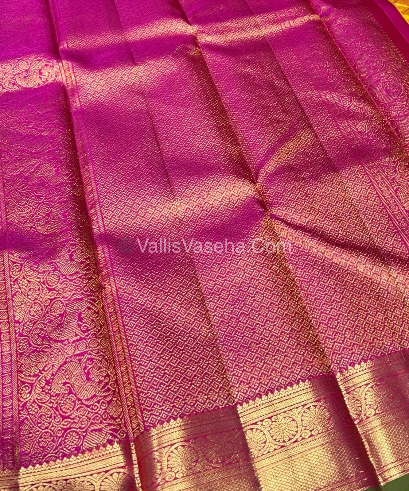Pure Kanchipuram Silk Saree - Mango Orangish Yellow & Pink  Combo - VVPS011