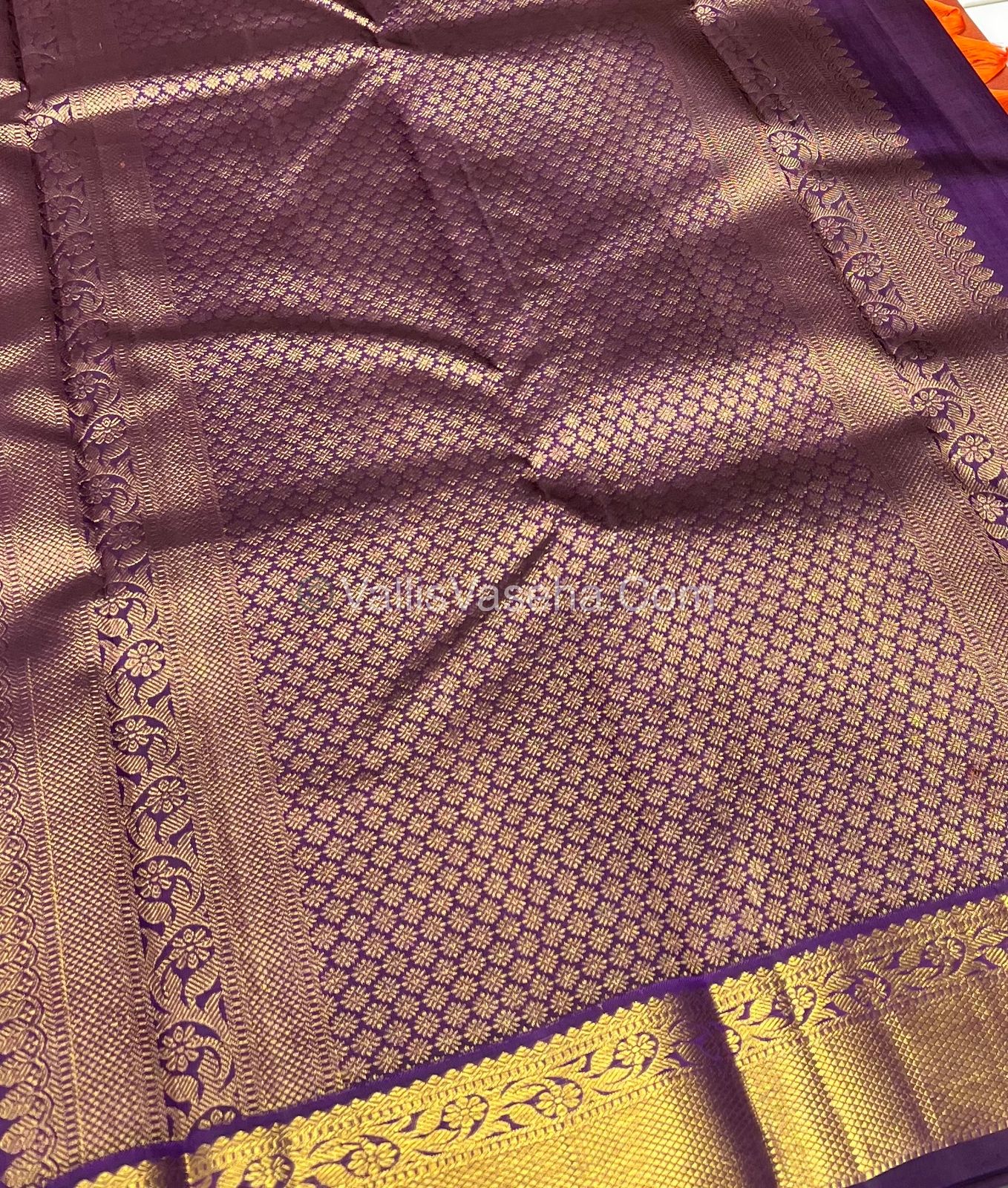 Pure Kanchipuram Silk Saree - Dual Orangish Onion Pink with Dark Purple Combo - VVPS011