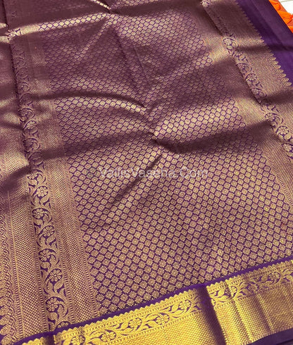 Pure Kanchipuram Silk Saree - Dual Orangish Onion Pink with Dark Purple Combo - VVPS011