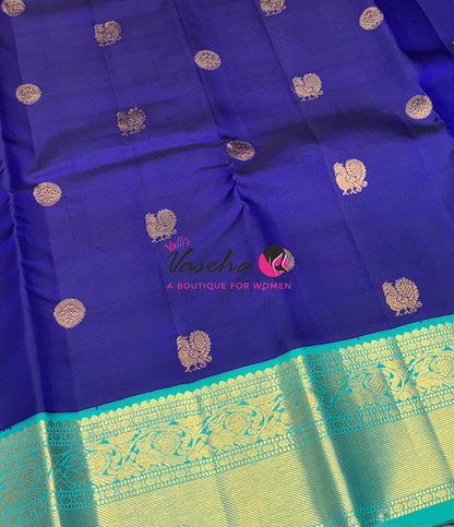 Pure Vintage Korvai Kanchipuram Silk Saree - Blue With Turquoise Blue - VVPS062