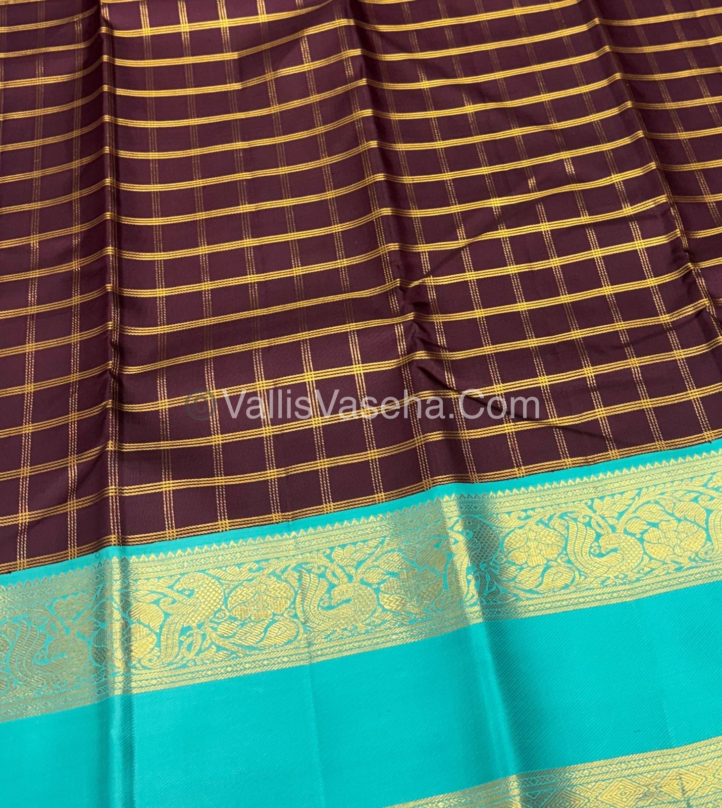 Pure Vintage Korvai Kanchipuram Silk Saree - Brown & Blue Combo - VVPS034