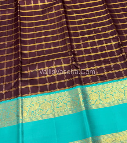 Pure Vintage Korvai Kanchipuram Silk Saree - Brown & Blue Combo - VVPS034