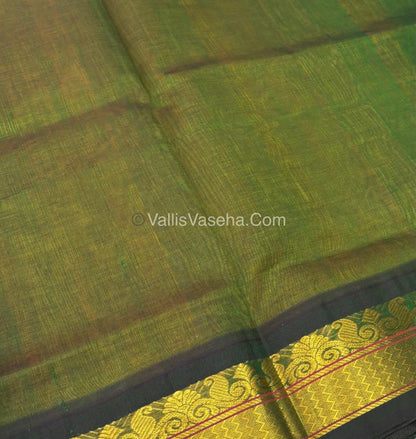 Pure Korvai Silk Cotton - Yellow with Green Combo - VVKSC007