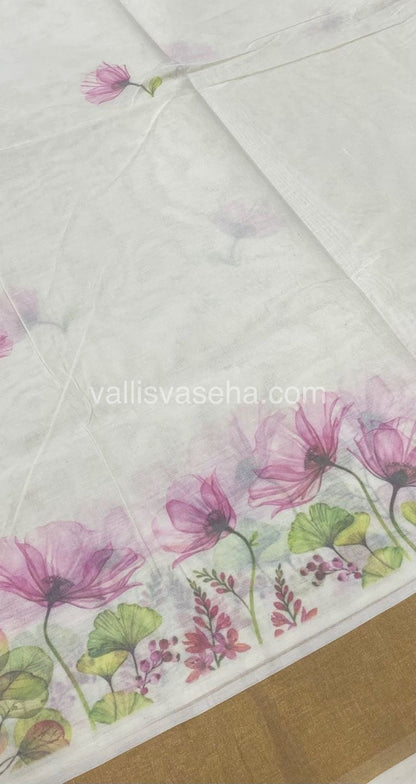 Kerala Cotton Saree - Cream With Golden Border - VVKCS001