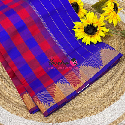 Semi Silk Cotton Saree |  Pazhum Pazhamum Checks Design |VVSSC018
