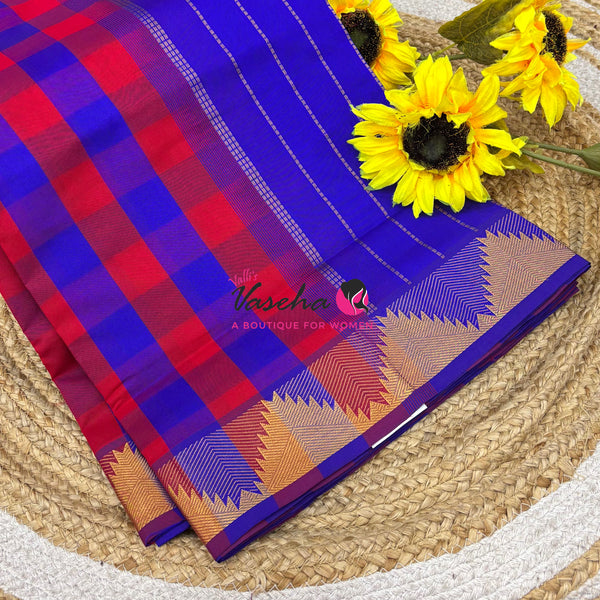 Semi Silk Cotton Saree |  Pazhum Pazhamum Checks Design |VVSSC018