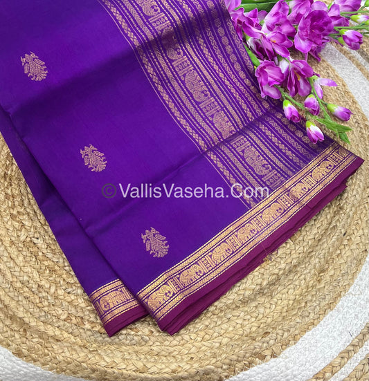 Pure Silk Cotton Saree - Retta Mayil Design - Purple Shade - VVRMS001