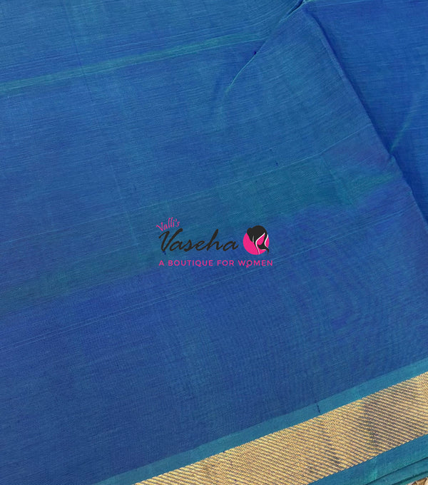 Pure Silk Cotton Sarees - Peacock Blue Shade  - VVPSC003