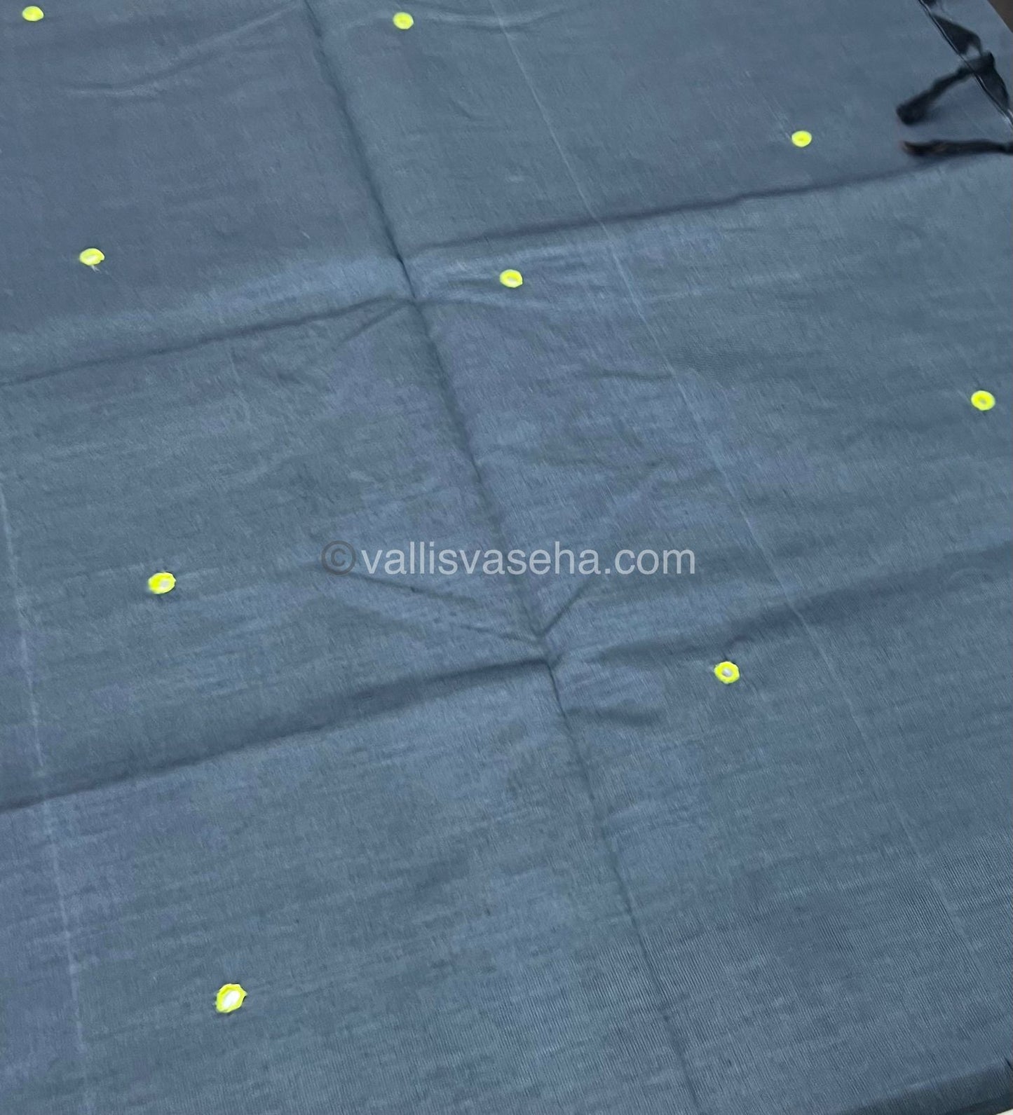 South Mixed Cotton - Mirror Work Embroidery - Grey With Green - VVPCM002