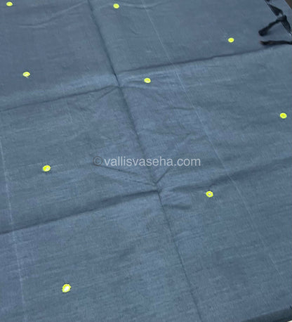 South Mixed Cotton - Mirror Work Embroidery - Grey With Green - VVPCM002