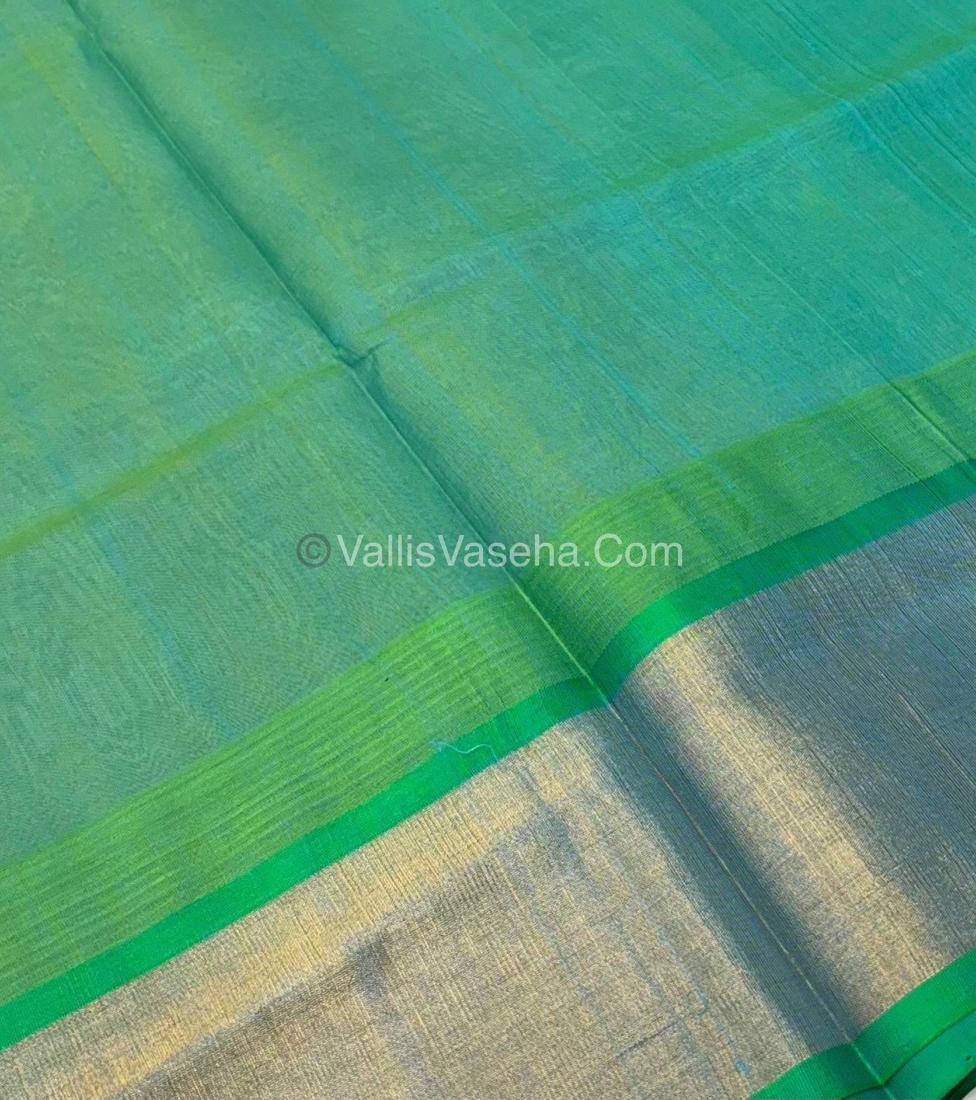 Pure Korvai Silk Cotton Saree - Cream With Blue Shade Temple border - VVKSC001