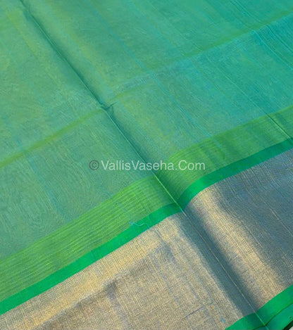 Pure Korvai Silk Cotton Saree - Cream With Blue Shade Temple border - VVKSC001