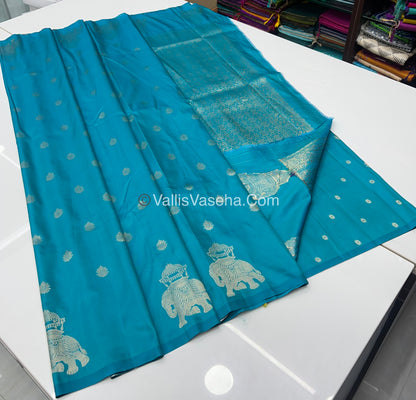 Semi Soft Silk - Elephant Butta Border - Ramar Blue Shade -VVSSS011